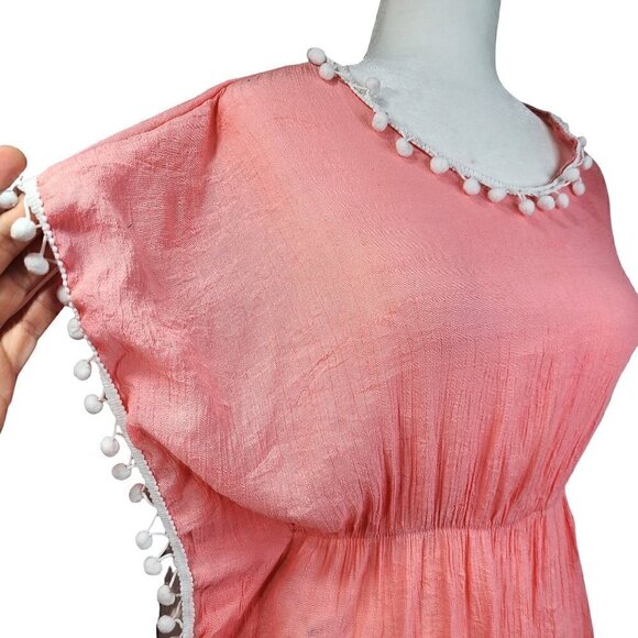 Shein Coral Pink White Pompom Beach Cover Up Dress - Picture 5 of 6